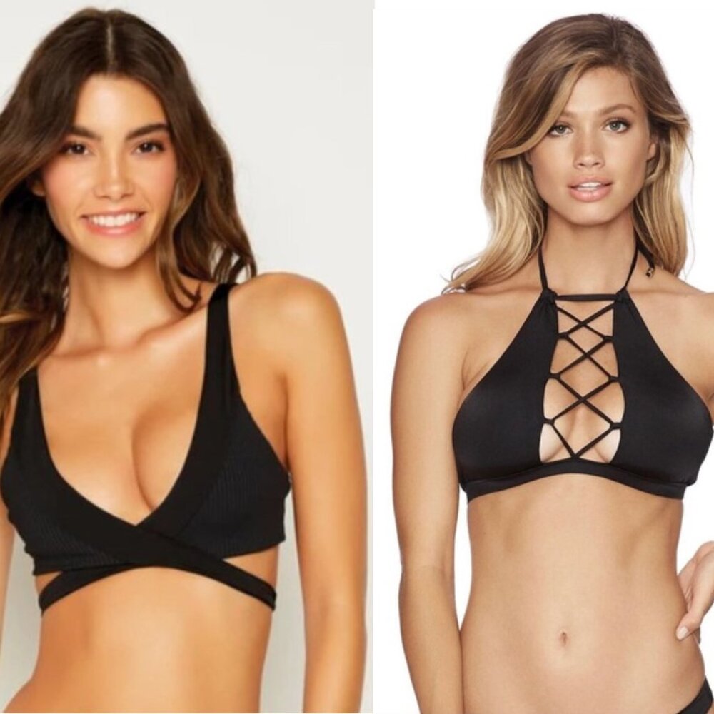 Beach Bunny 3-pc swimwear skylar wrap High Neck Halter Swim top bottom black